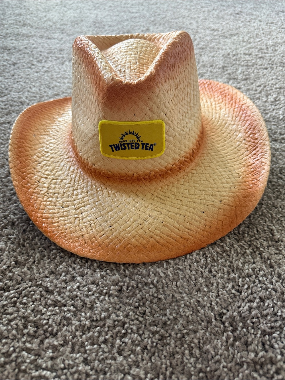 Twisted adult Straw Cowboy Hat in Natural with Orange Dip-Dye and Yellow Logo